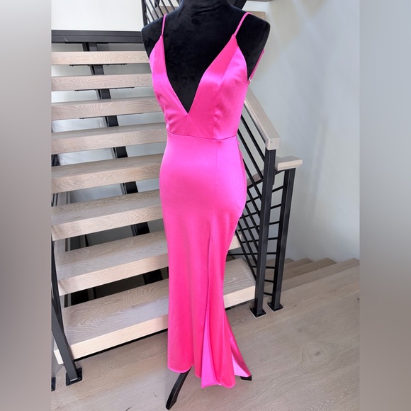 New Hot Pink Satin Mermaid Maxi Dress Evening Gown Cocktail Wedding size XS - Picture 5 of 10